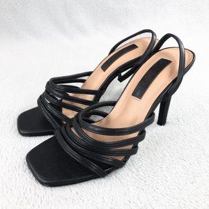 Lucky & Blessed L&B Women's Strappy Leather Heel Sandals ~ Black, Size 5-5.5 US